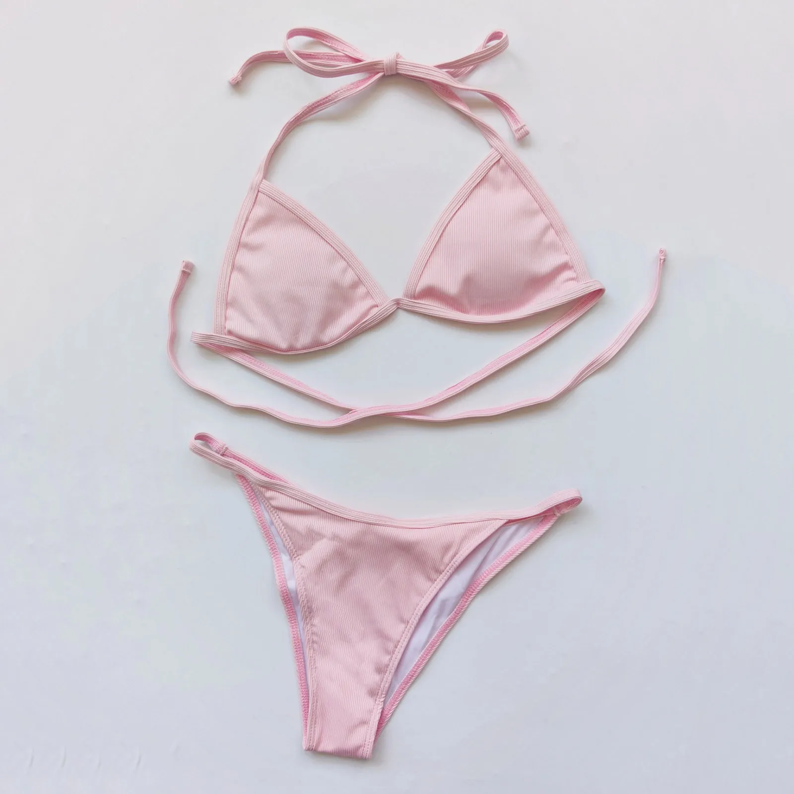 Женский комплект бикини из 3 предметов розовый купальник с топом и бантом спереди
