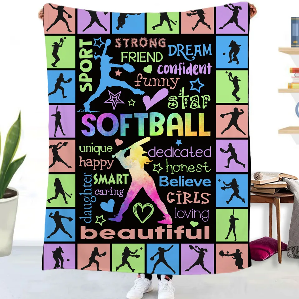 

Softball Flannel Throw Blanket Bed Quilt Bedspread Thicken Blanket and Warm Sofa Cover for Home Camping Mat All Season