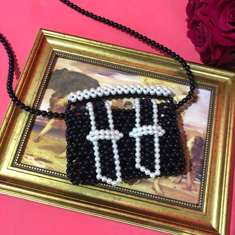 Сумка с бусинами в стиле ретро оригинальная маленькая Очаровательная плетеная