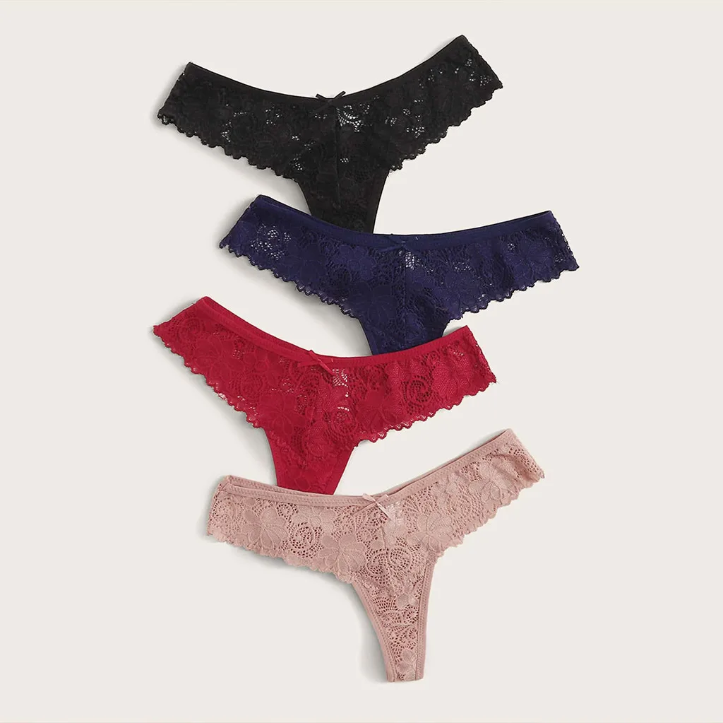 4pcs/lot Hollow Out Lace Panties Set For Women Fashion Ladies Low Waist G-string Thongs Female Underwear Sets Charm Intimates#P3 | Женская