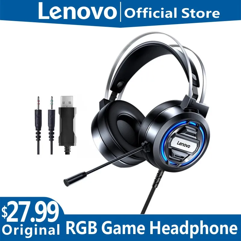 Оригинальная игровая гарнитура Lenovo H401 7 1 стерео объемный Киберспорт RGB наушники с