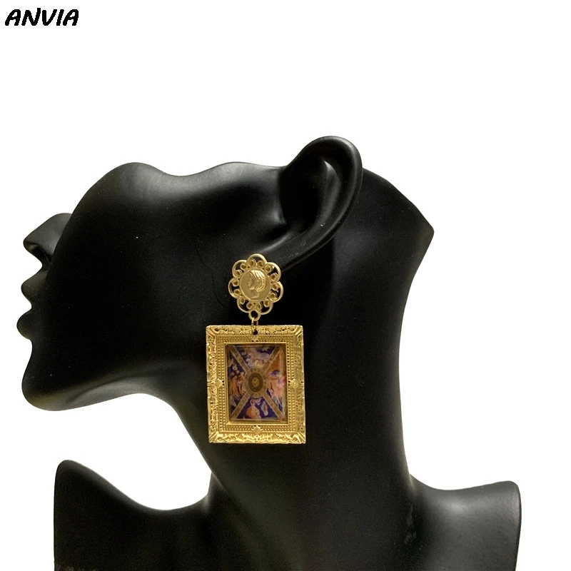 Христианский Религиозный Иисус, Дева Мария Ангел картина висячие серьги женские золотые преувеличенные классические ювелирные изделия дизайн