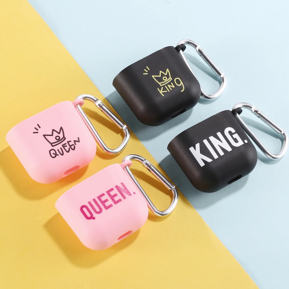 

Royal King Queen Crown Earphone Case For Apple iPhone Charging Box For AirPods Pro Soft Candy Color Carabiner Cover Accessories