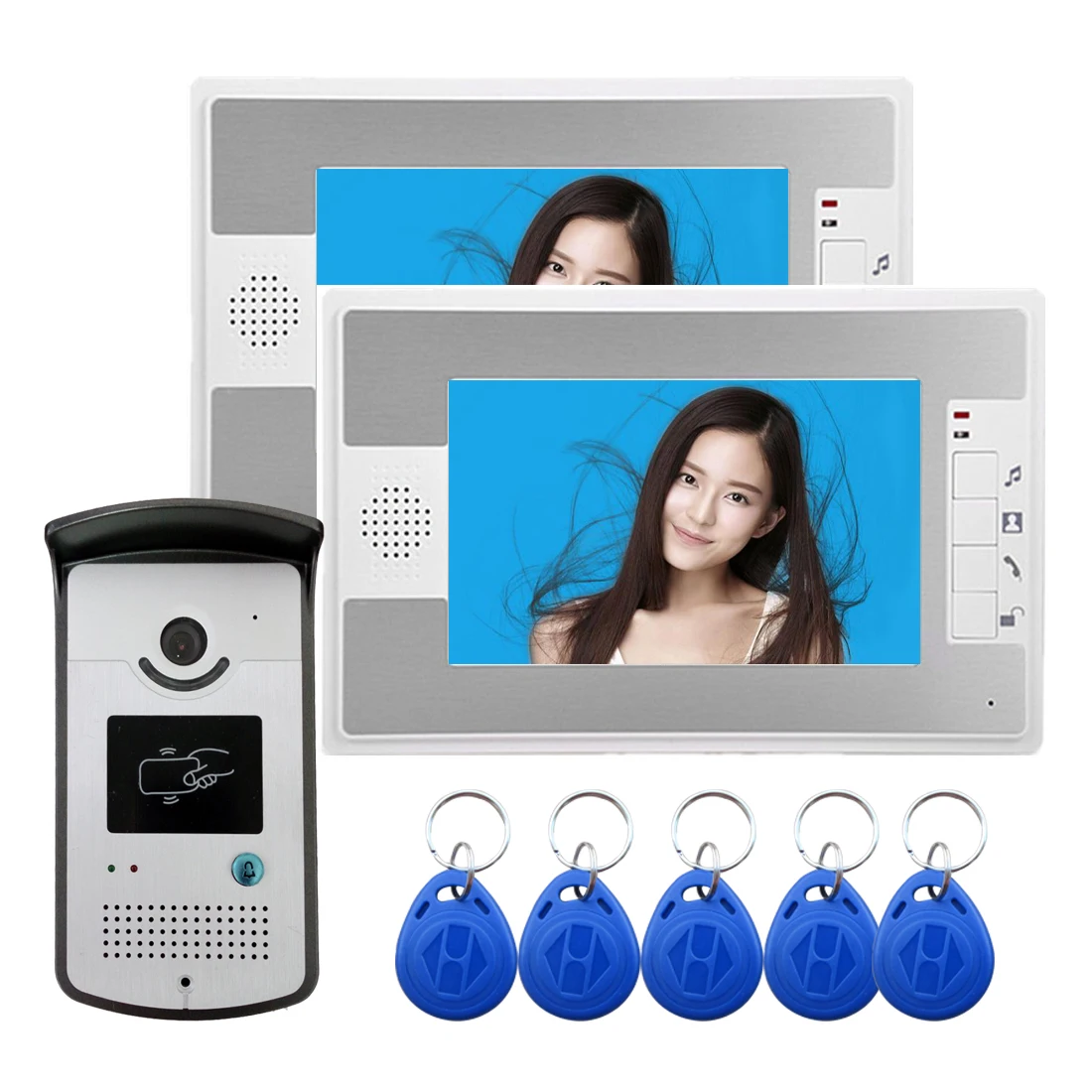 SYSD 7 Inch Wired Video Door Phone Intercom with RFID Unlock Home Security System 1 Camera 2 Monitor