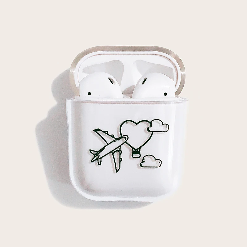 

Painted lines airplane love bluetooth headset protective shell for airpods2 transparent hard shell