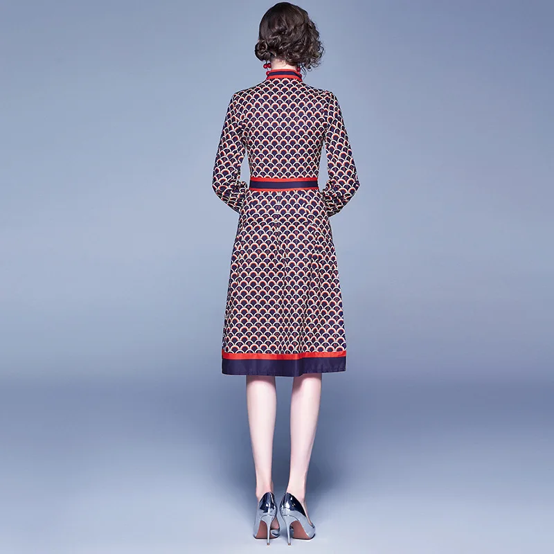 

Women Spring Plaid Print Party Dress Vintage Dresses Ladies A-Line high-End High-Grade England Stripe Turn-down Collar Dresses