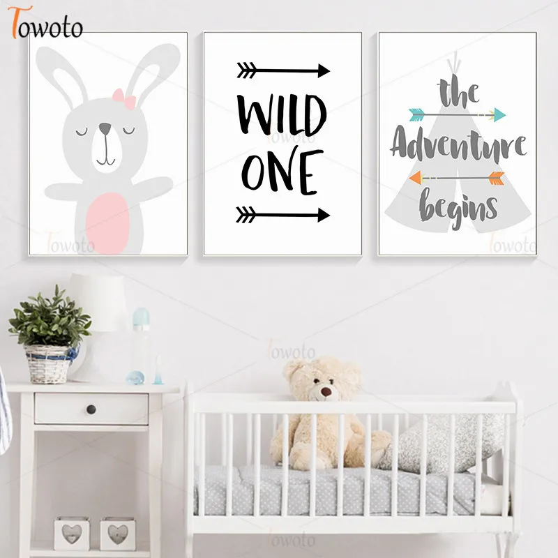 Серый кролик маленький печати приключенческий постер Детская Wall Art мультфильм