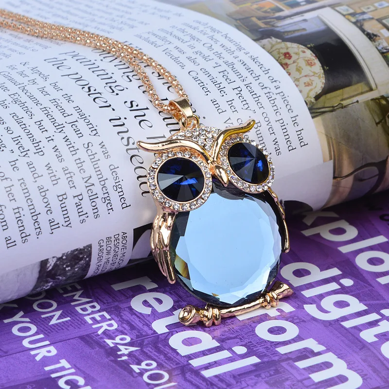 Женская цепочка на свитер ожерелье с кулоном Стразы в виде совы кристаллами