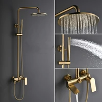 brass bathroom shower faucet set rainfall wall mounted constant temperature mixer tap 810 top head with handheld brushed gold