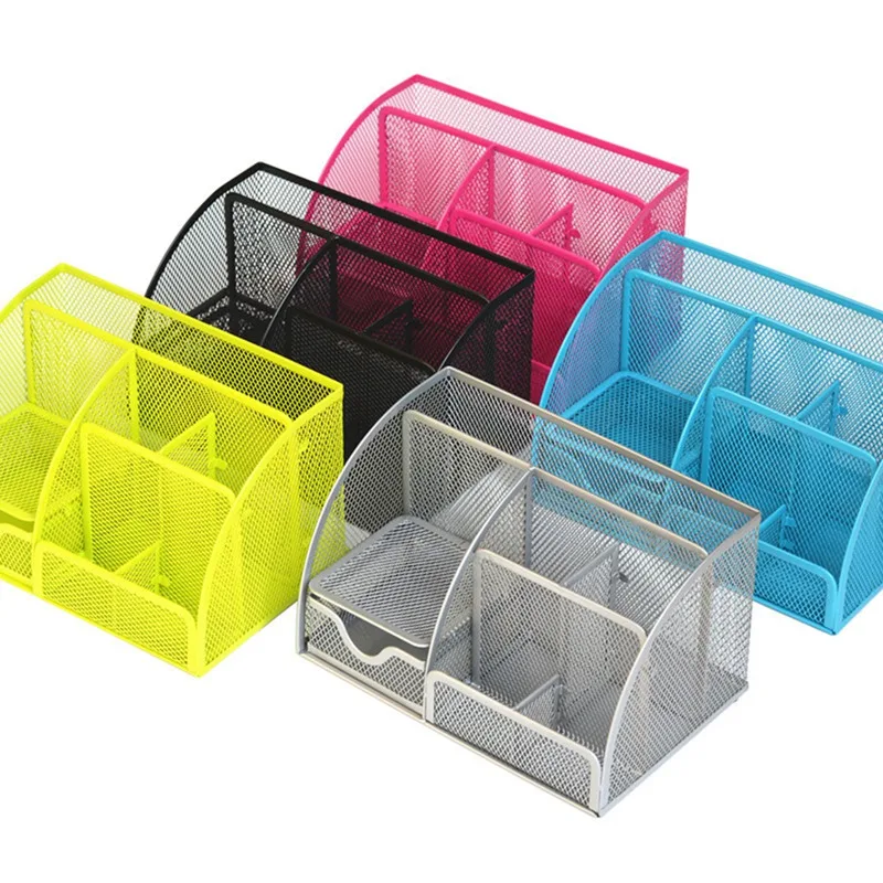 

Metal Desk Organizer Combination Mesh Desktop Pencil Pen Badge Holder Storage Box Stationery Ruler Office School Supplies 1PC