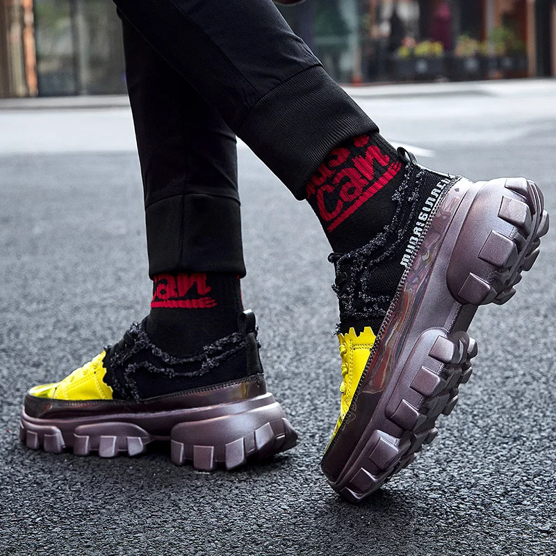 Hip Hop Streetwear Chunky Sneakers Men Leather Casual Shoes Thick Bottom Fashion EVA Tenis Masculino Adulto | Обувь
