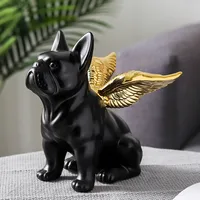 Nordic ins Black Gold Bulldog Statue Ceramic Dog with wings Animal Decoration Living Room Bedroom Decor Piggy Bank Crafts Gift