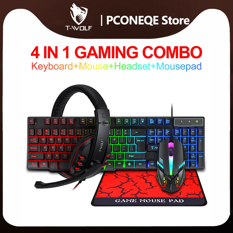 

Игровая клавиатура RGB, геймерская клавиатура, коврик для мыши, гарнитура с подсветкой, клавиши USB 104, проводная эргономичная клавиатура для П...