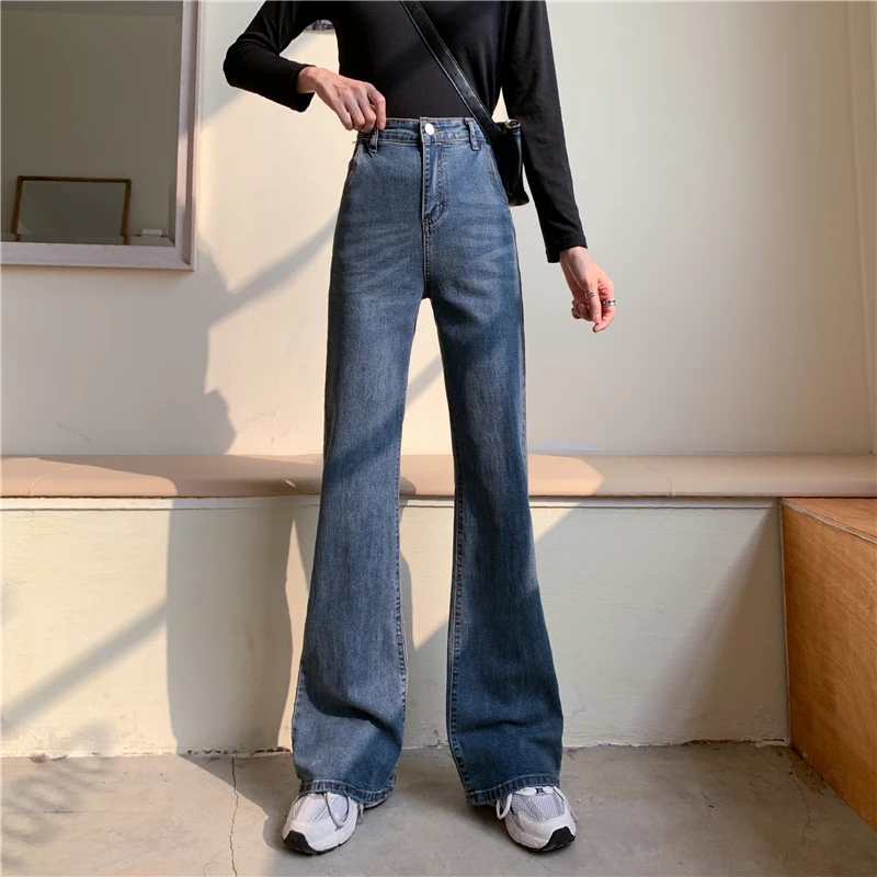 Женские джинсы с завышенной талией широкие Свободные повседневные длинные