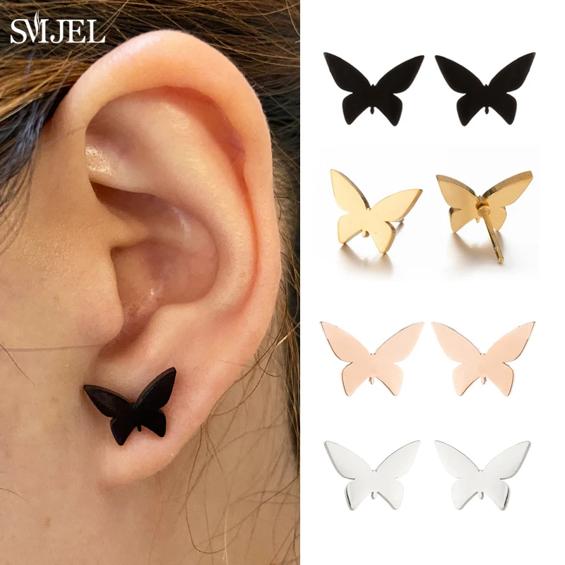 

Женские серьги-гвоздики в виде черных бабочек