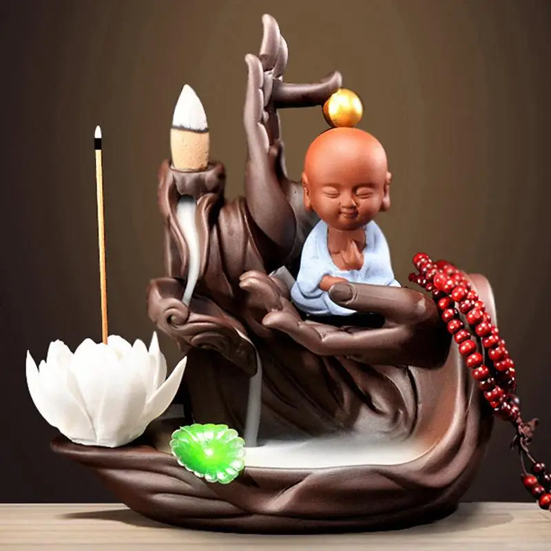 

Buddha Hand Backflow Incense Burner Holder Waterfall Lotus Zen Incense Censer With 20 Pcs Cones Creative Ceramic Unique Crafts