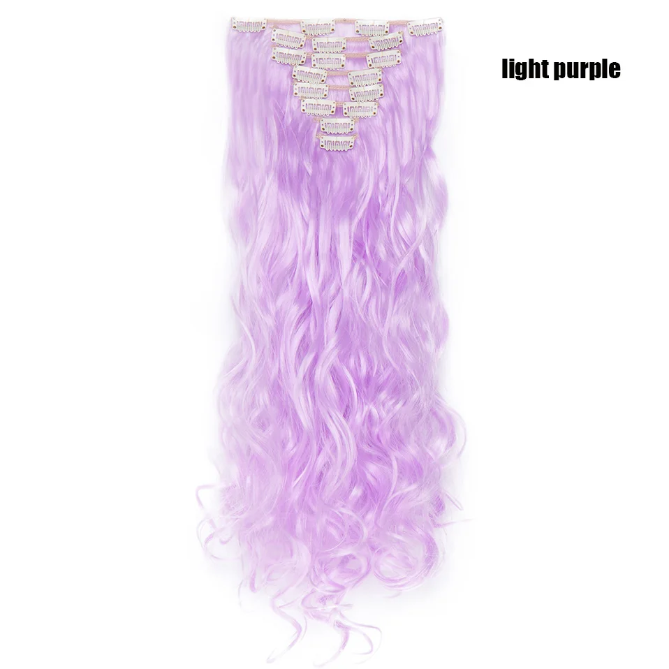 light purple SNOILITE 2" 8 шт./компл. длинные волнистые натуральные заколки для наращивания волос высокотемпературный волоконный шиньон синтетические 18 клипов в прическе - Цвет: light purple