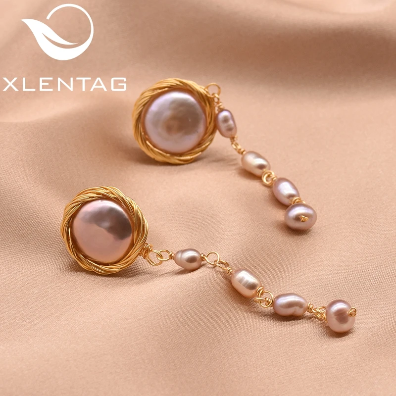 XlentAg, 925 пробы, серебряные, натуральные, пресноводные, в стиле барокко, розовые, плоские, жемчужные, для женщин, длинные, с кисточками, висячие серьги, хорошее ювелирное изделие, GE0737