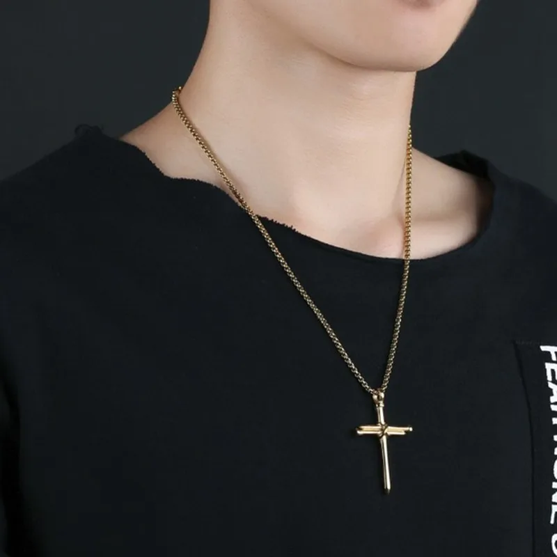 

New Jesus Christ Cross Chain Necklace Pendant For Men Male Jewelry Stainless Steel Link Chain Nail Rope Woman Necklace Wholesale