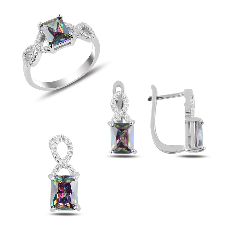 

Silverlina Silver Mystic Topaz Zirconia stone Engagement Set