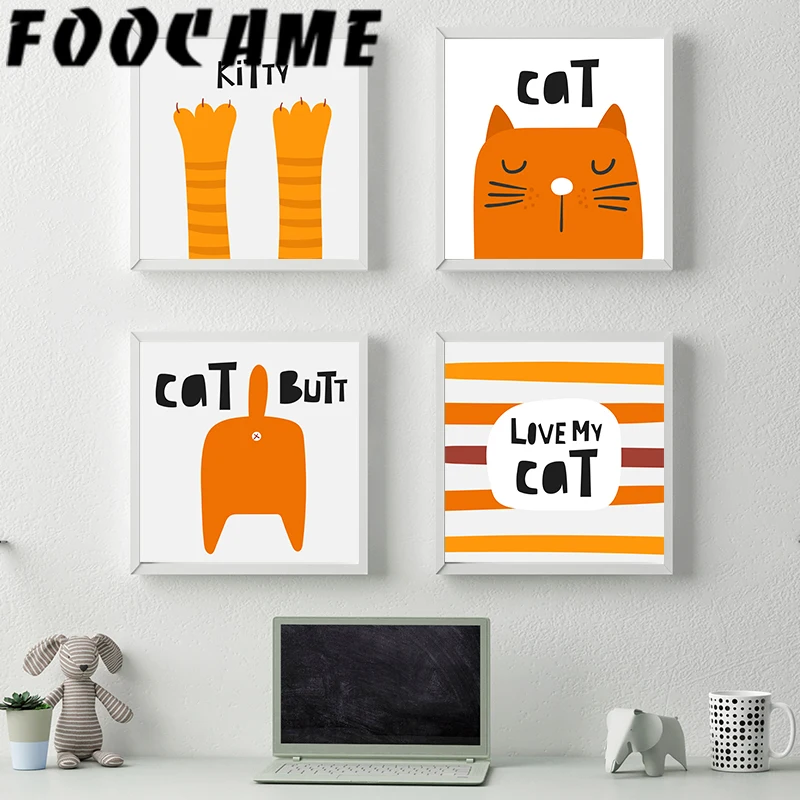 Плакаты и принты мультяшный милый кот минимализм скандинавский декор для детей