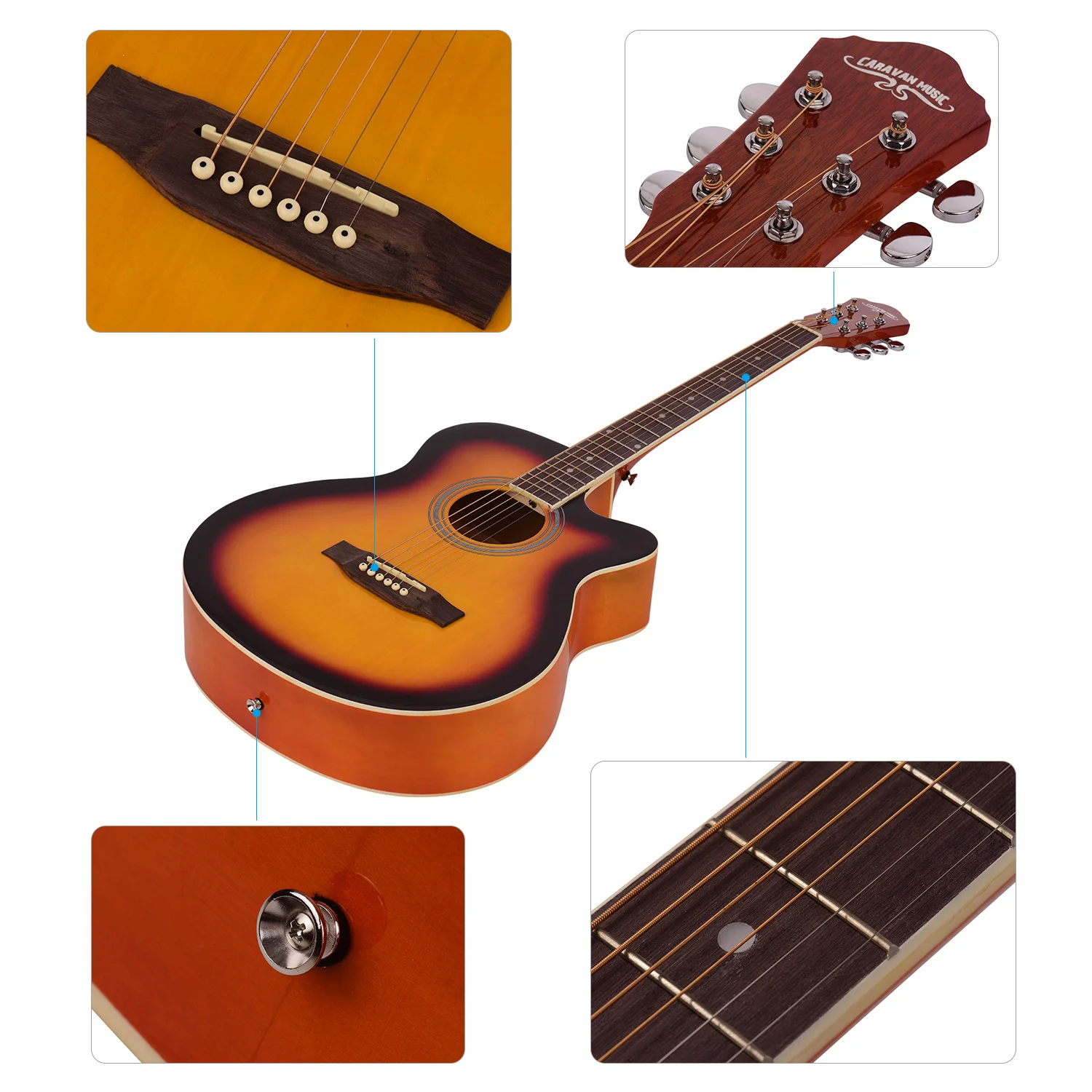 40 дюймов в разрезе акустической гитары народного Гитары 6 Латунь липа и ремень