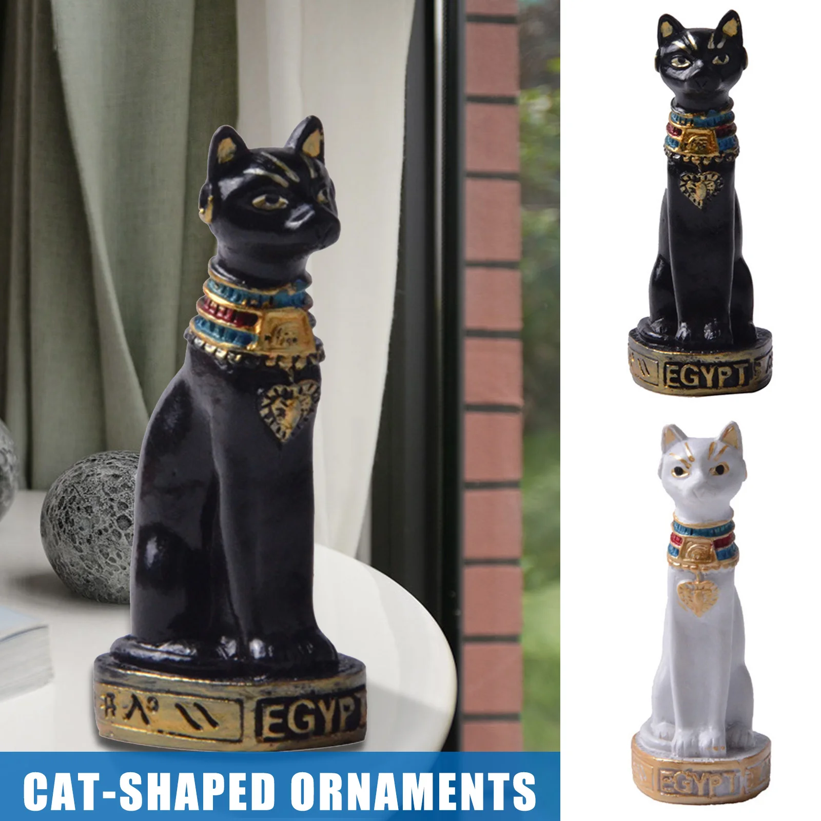 Egyptian Cat Shape Statue Resin Vintage Decoration Home Car Desktop Ornament Figurines Miniatures Decoration Crafts Home Decor