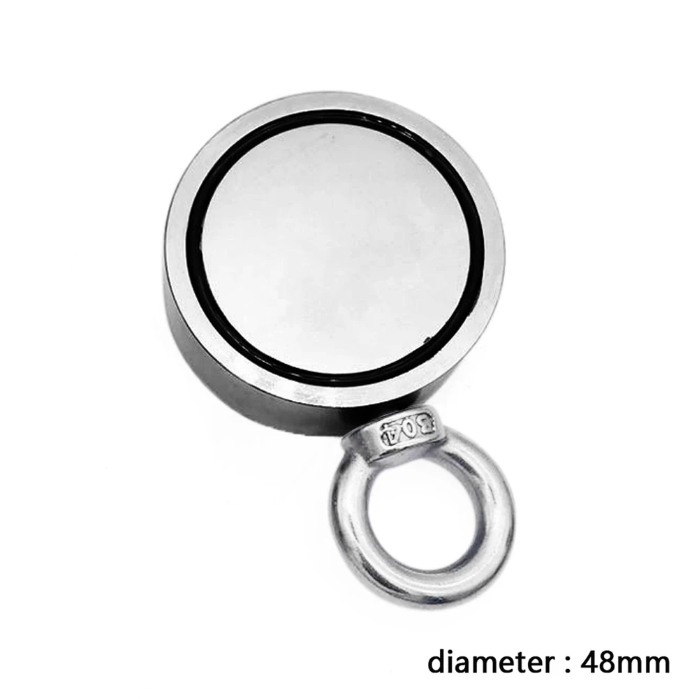 48mm Супер сильный двусторонний 350 кг d60мм Неодимовый спасательный магнит для ловли рыбы для обнаружения металлического сокровища мощный магнитный - Цвет: 48mm