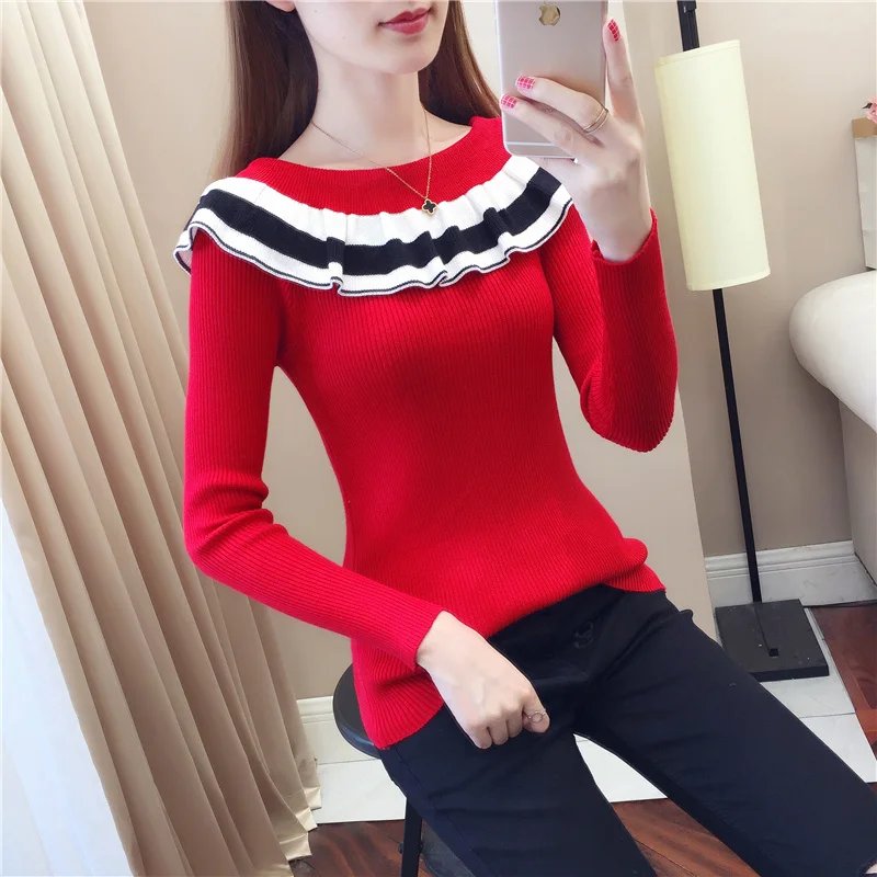 

Женский свитер с длинным рукавом и круглым вырезом