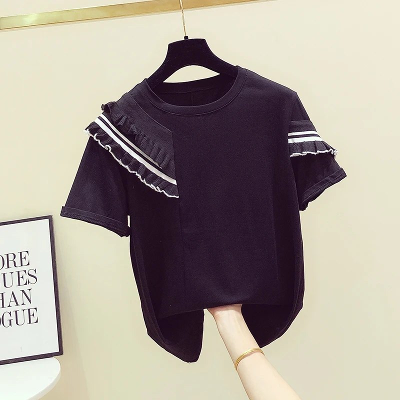 

T Shirt Women Cotton Elastic Basic T shirt Woman Casual Tops Short Sleeve T-shirt one