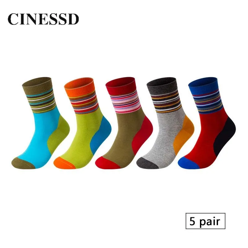 5 Pairs Men Crew Socks British Business Good Quality Stripe Combed Cotton Sports Breathable Autumn Winter Casual Man Short Sock