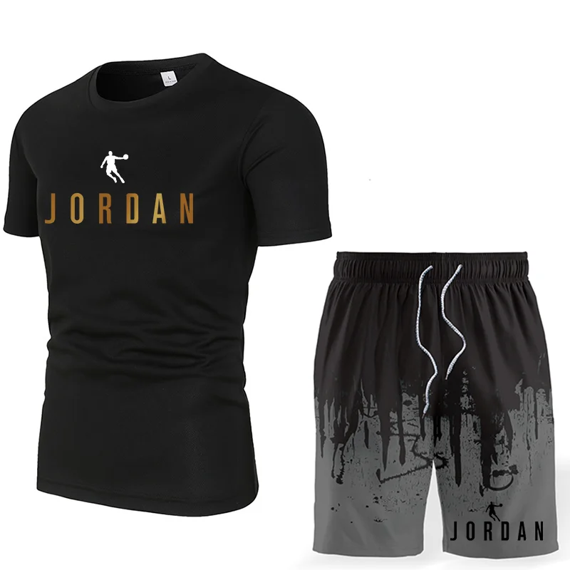 

Summer new milk silk T-shirt shorts 2-piece set men's fashion casual sports suit jordan-23 hip-hop clothing camouflage shorts 5X