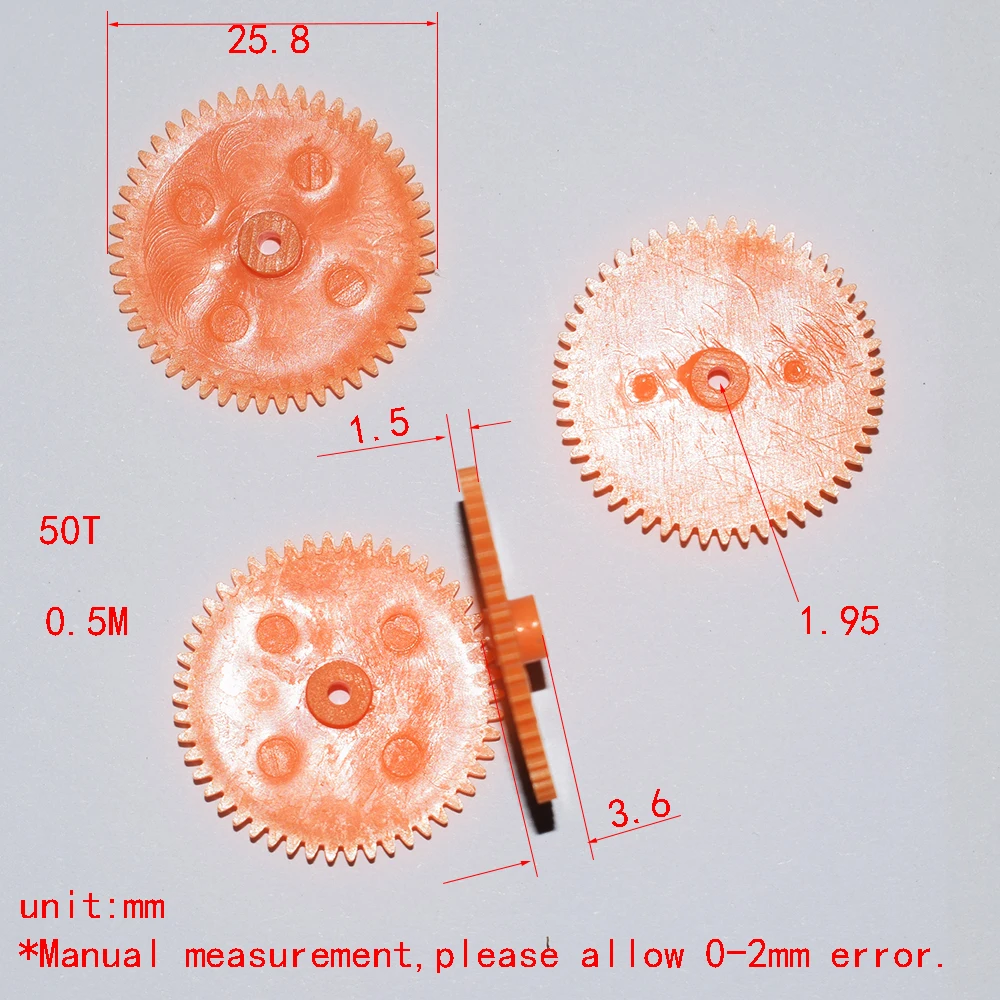 10/100 шт. 50 зубьев мягкая пластиковая шестерня с 2 отверстиями M0.5/четырехколесные