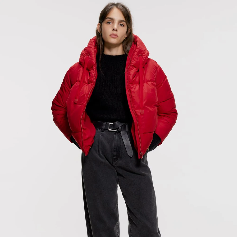 ZA Регулируемая хлопковая куртка с капюшоном осенняя и зимняя женская воротником