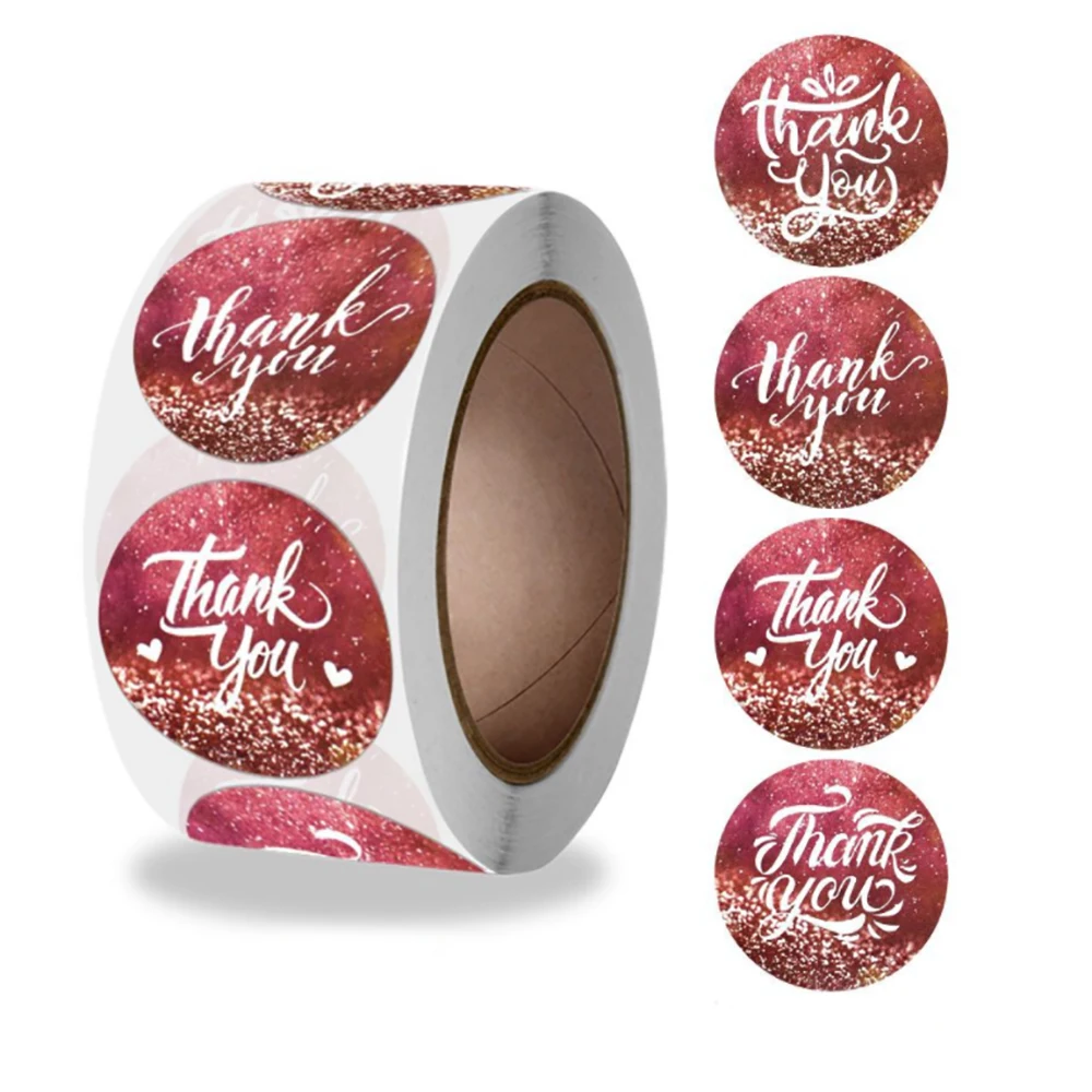 

Glitter Pink Thank You Stickers Round Labels Stickers Roll For Wedding Jewelry Box Festival Envelope Supplies Decoration Sticker