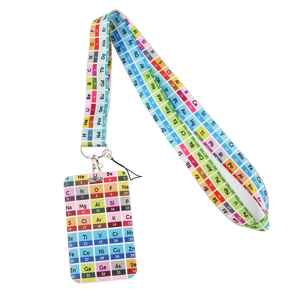 

LX453 Periodic Table Card Cover Lanyard Neck Strap Rope For Mobile Cell Phone ID Card Badge Holder With Keychain Keyring
