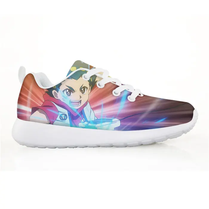 Изготовленный на заказ Мода: Beyblade Burst с рисунком, детская спортивная обувь для детского сада для мальчиков и девочек; повседневные туфли на плоской подошве дышащие туфли на шнуровке - Цвет: Синий