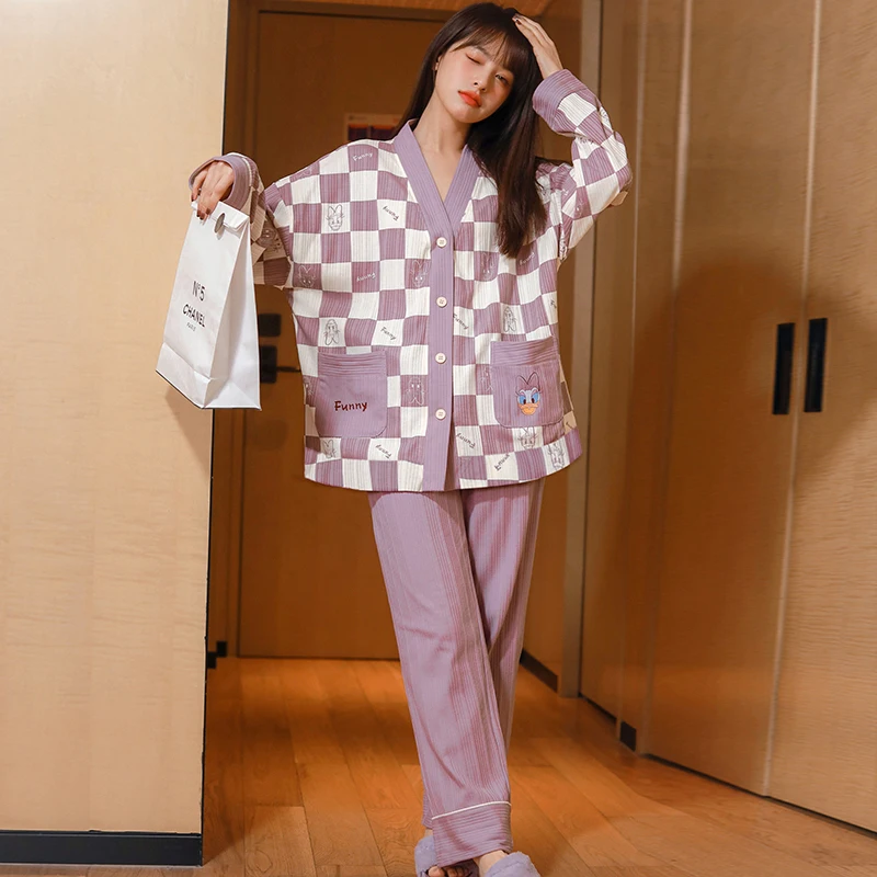 

Женский пижамный комплект на пуговицах, с длинным рукавом