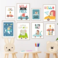 wall art canvas painting fox bear lion car airplane animal nordic posters and prints wall pictures for kids room nursery decor