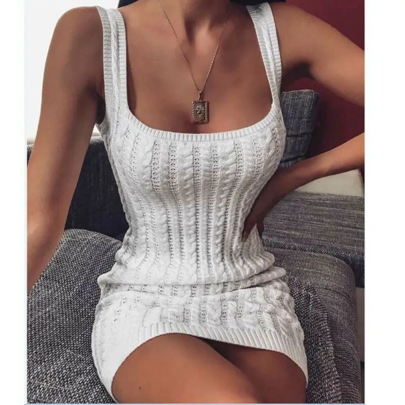 Модное женское сексуальное трикотажное мини-платье лето 2019 вечерний пляжный