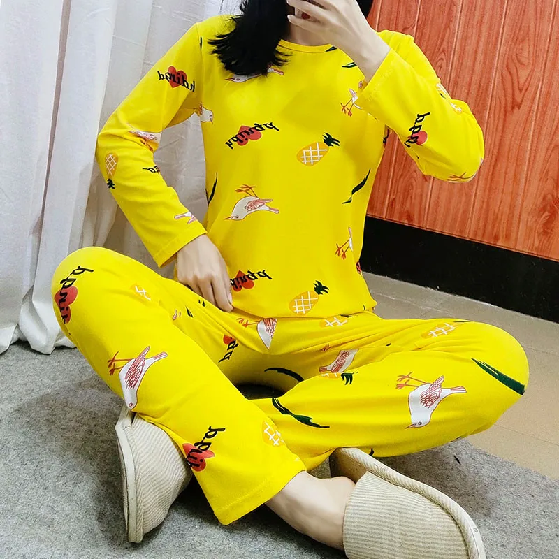 2020 г. весенне-осенний пижамный комплект с рисунком птицы желтые пижамы принтом Ms.