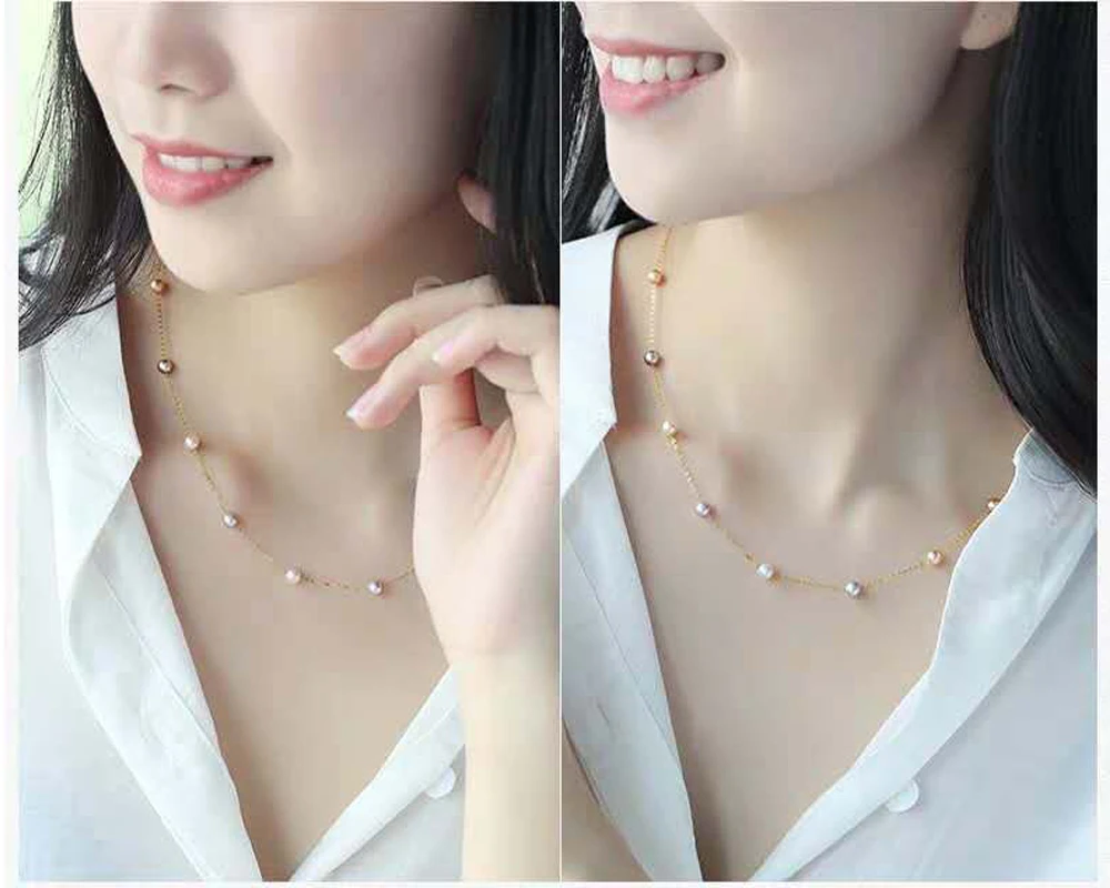 XF800 18K Gold Jewellery 4-5mm mixed freshwater pearl necklace wedding party gift | Украшения и аксессуары