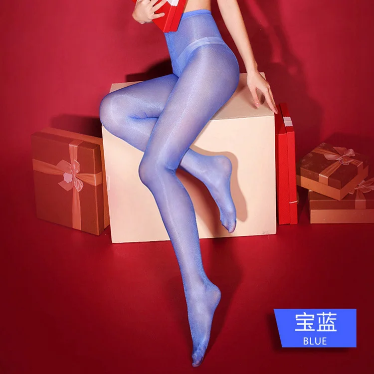 blue Женские блестящие колготки с высокой талией, 30 цветов, блестящие колготки с открытой промежностью, разноцветные блестящие чулки для танцев - Цвет: blue