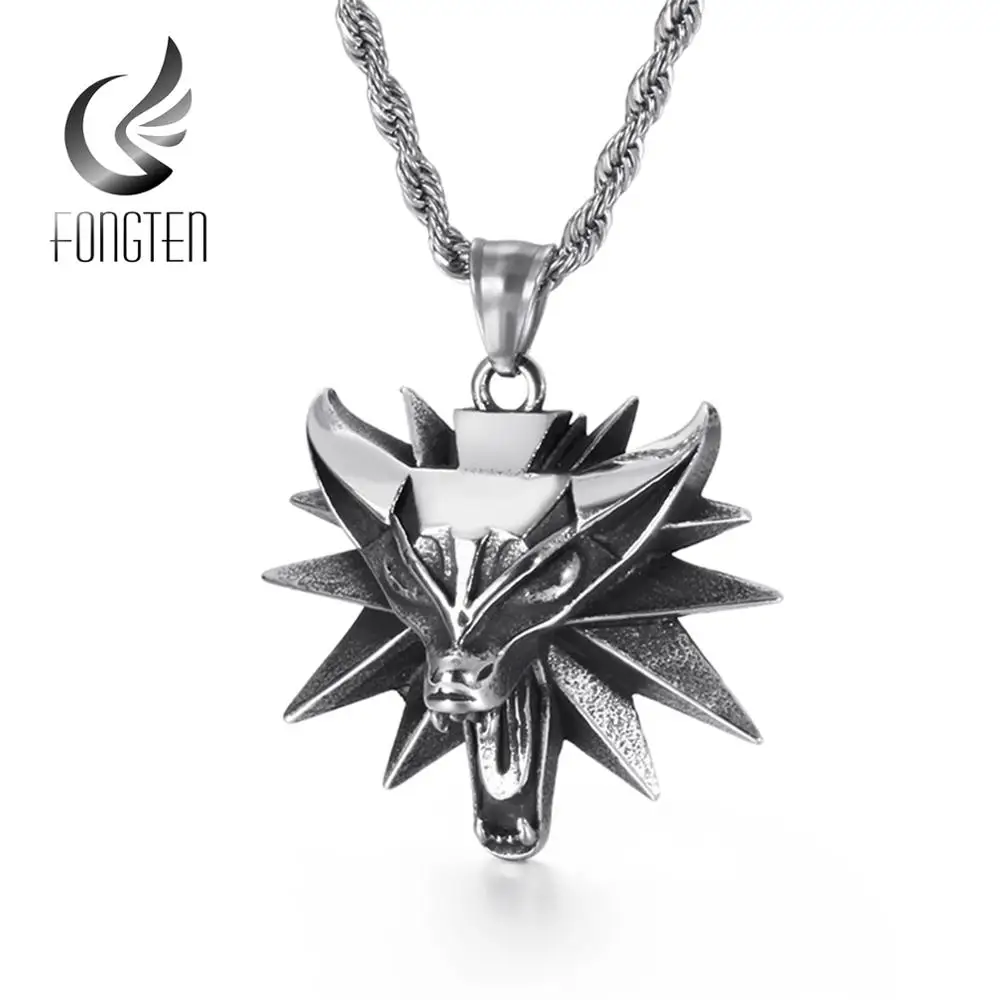 

Fongten Vintage Animal Bullfighting Cattle Stainless Steel Long Link Chain Pendant Necklace Men Fashion Jewelry