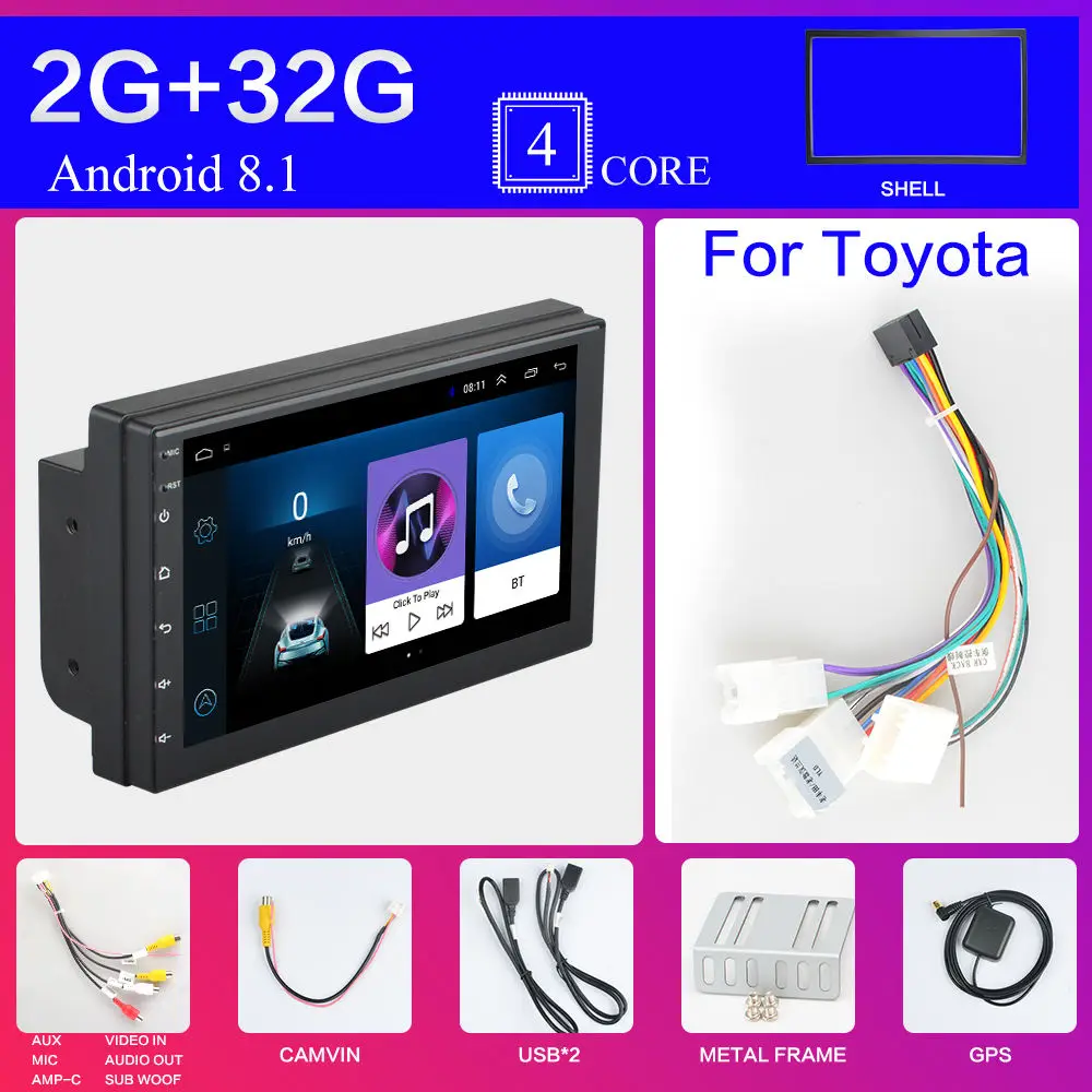 Серый 2 Din Android 8,1 Автомагнитола стерео без DVD " 1024*600 Универсальный Автомобильный плеер gps навигация Wifi Bluetooth USB Радио аудио плеер - Цвет: Серый