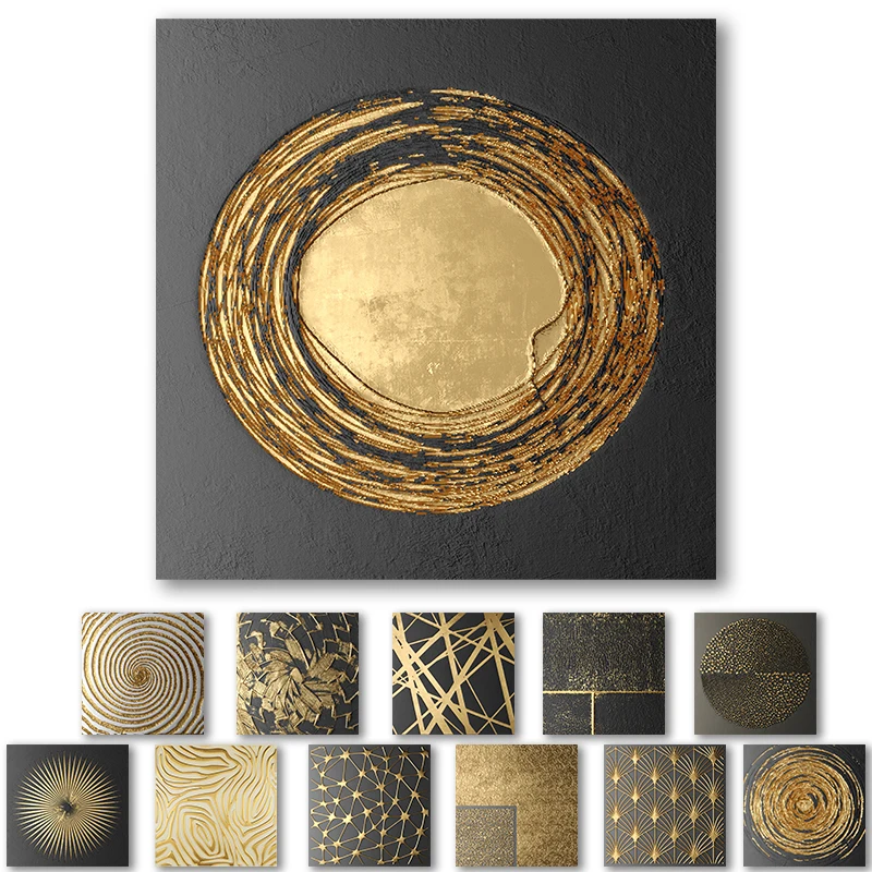 

Gold and Black Geometric Abstract Poster Wall Art Print Painting Poster Living Room Home Decoration