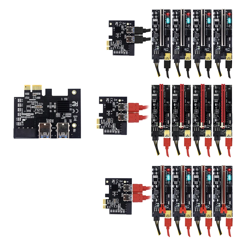 

USB3.0 1 to 4 PCI Express 1x to 16x Extender Hub Computer Riser Adapter Converter Card Cable for BTC ETH Mining Miner Set