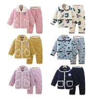 2021 winter kids pajama childrens flannel thickened pajama boys girls warm long sleeve tops with trousers sleeping clothing set