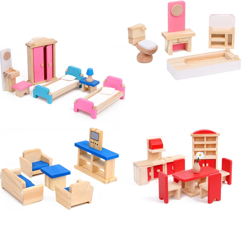 

Miniature Furniture Dolls House Wooden dollhouse Furniture sets Pretend Toys Educational Play House Toys Children Girls Gifts