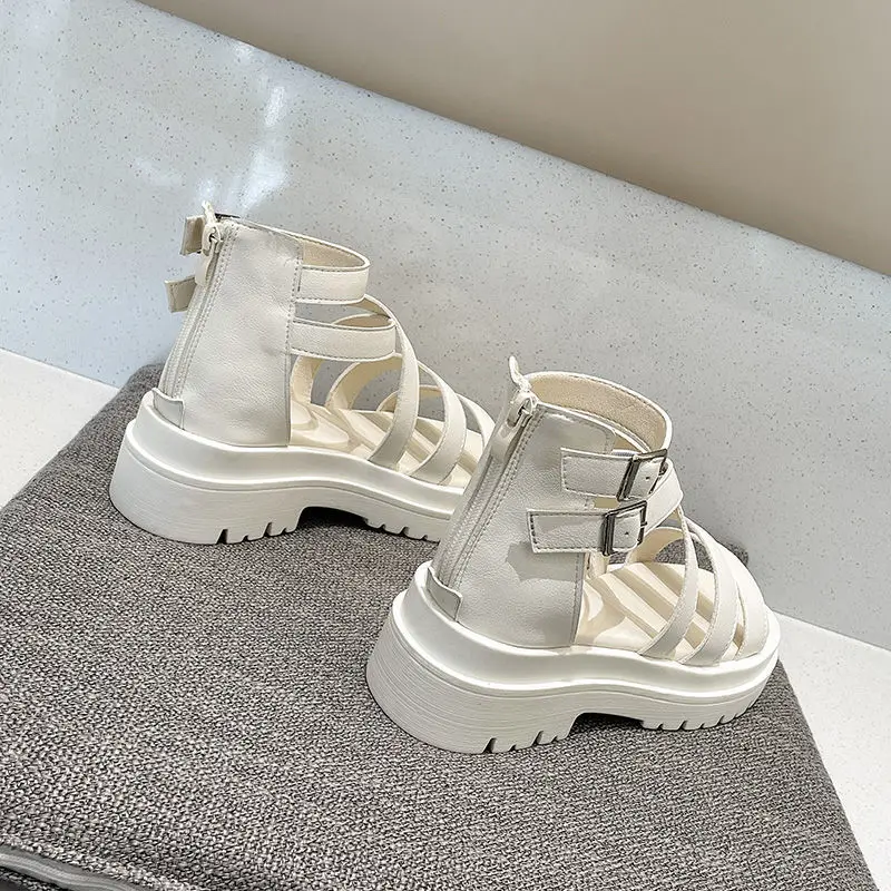

Pu Leather Women Heighten Roman Sandals Summer Breathable Non-slip Ladies Beach Sandals Casual Outdoor Fashion Platform Sandals